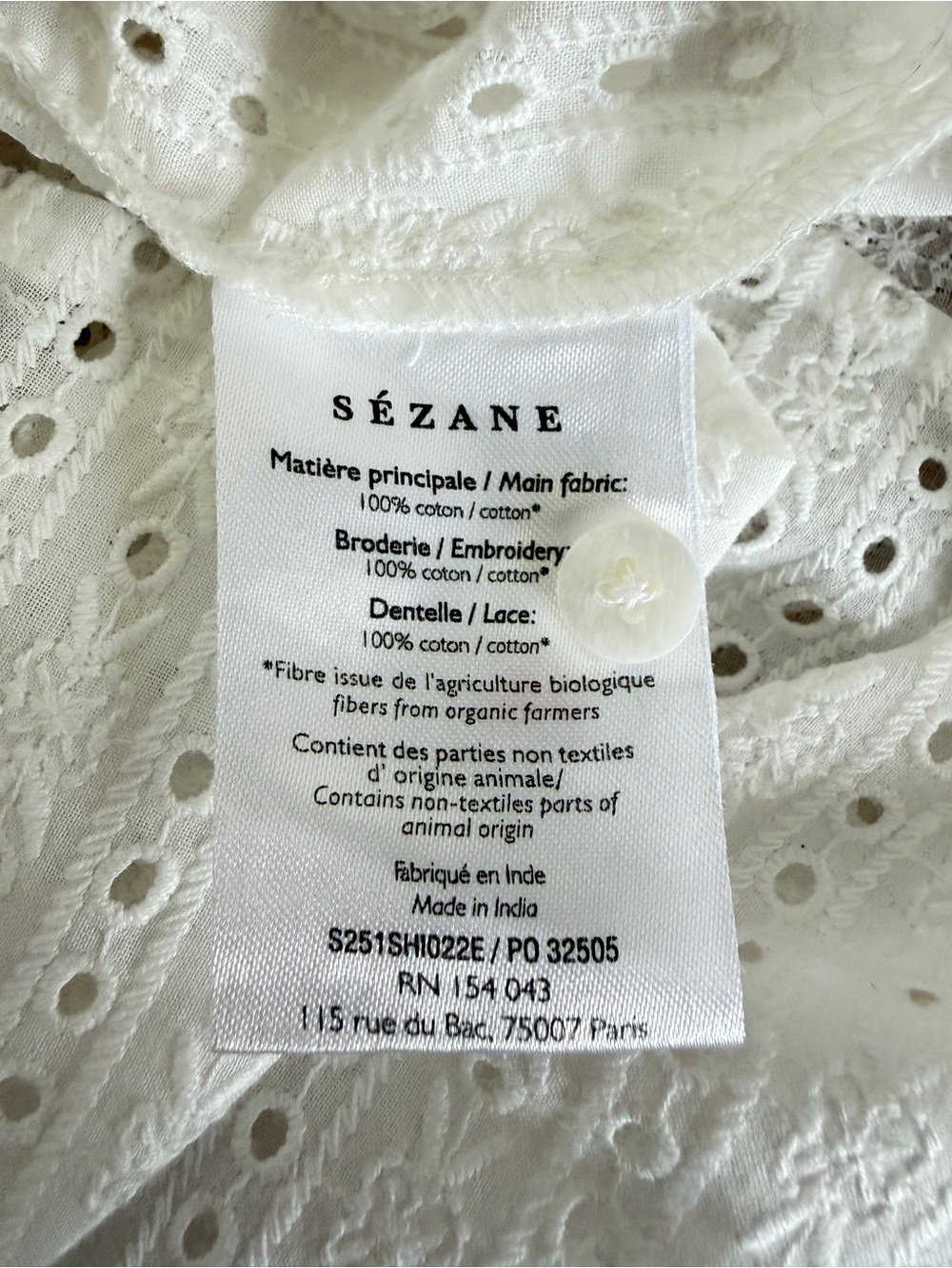 SEZANE Marinette Eyelet Button Down Shirt White Exru - NWOT, 36 / Small / 4 - Picture 11 of 16